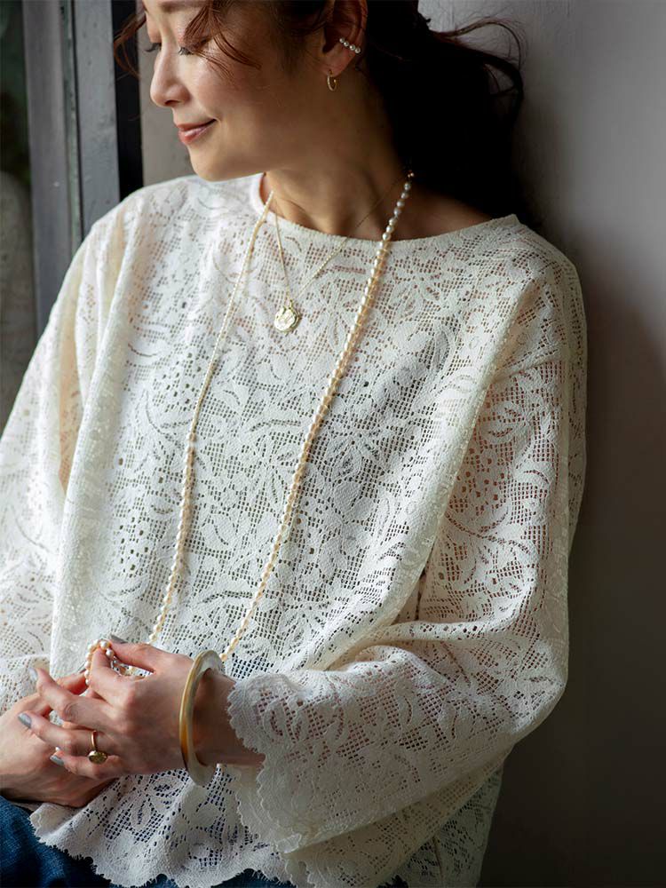 10000円値引き】ハグオーワーオーガニックコットンレースブラウス
