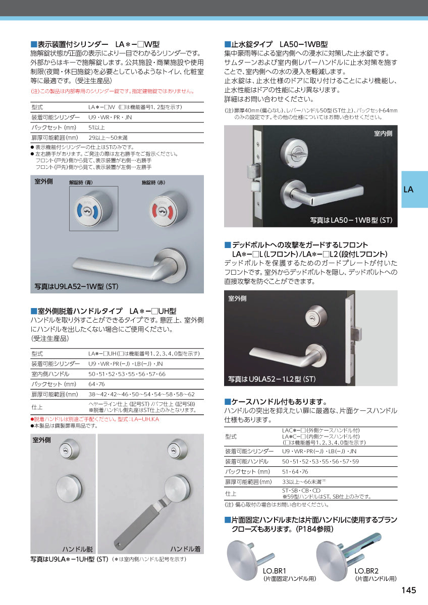LA23-8 片開き用 SV｜レバーハンドル錠｜美和ロック（MIWA