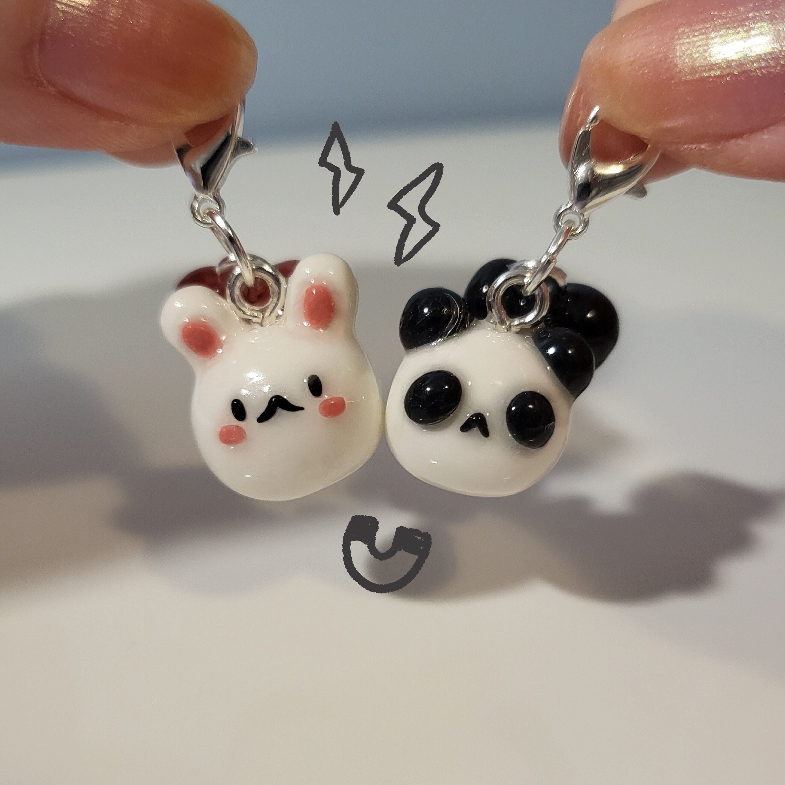 Bunny X Panda and Heart Magnetic Couple Charm || Handmade Polymer