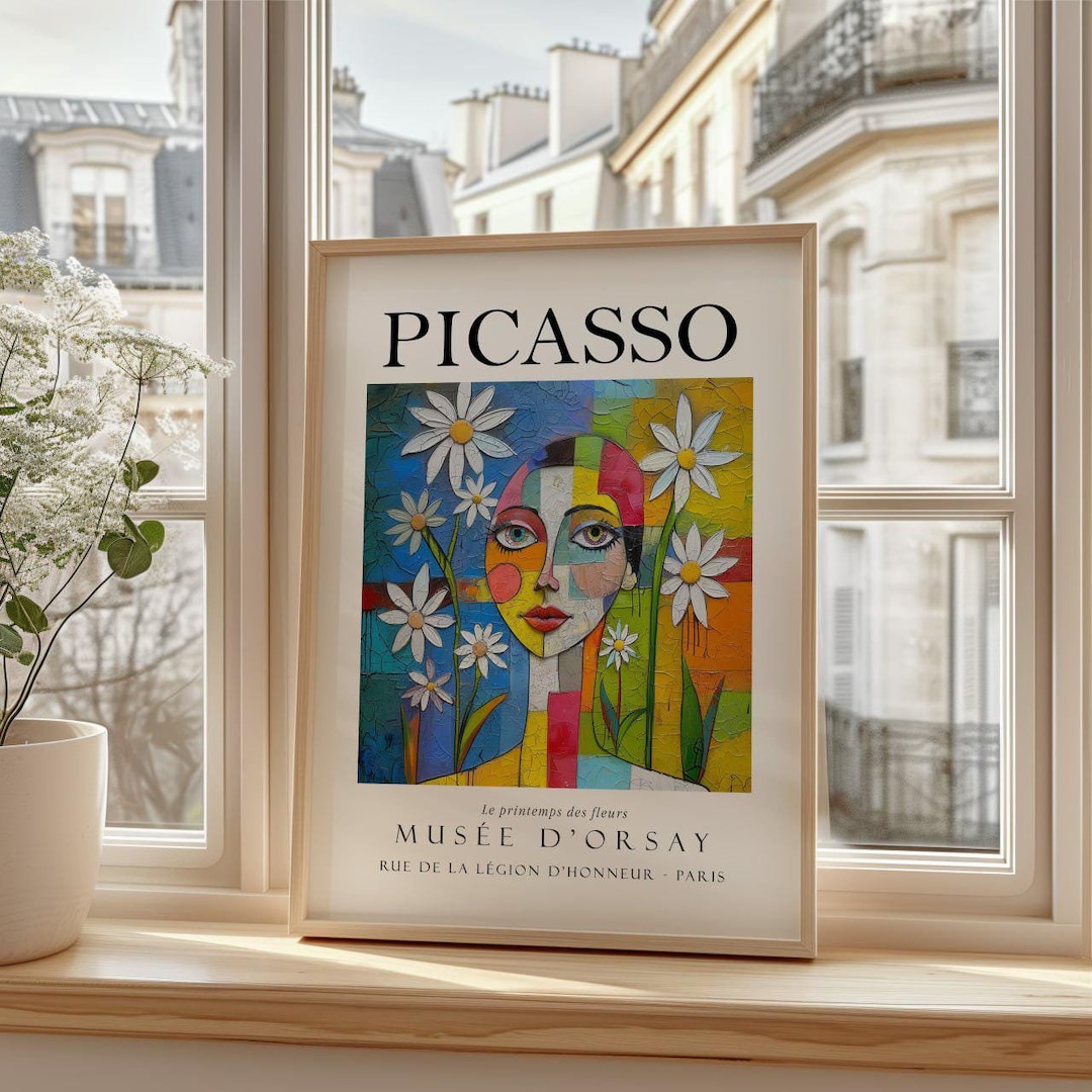 Picasso Art Poster - Musée D'orsay Portrait With Flowers, Vintage