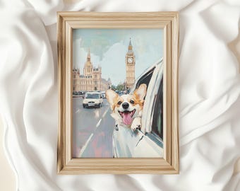 かわいいロンドン コーギー プリント、印刷可能な英国の壁アート