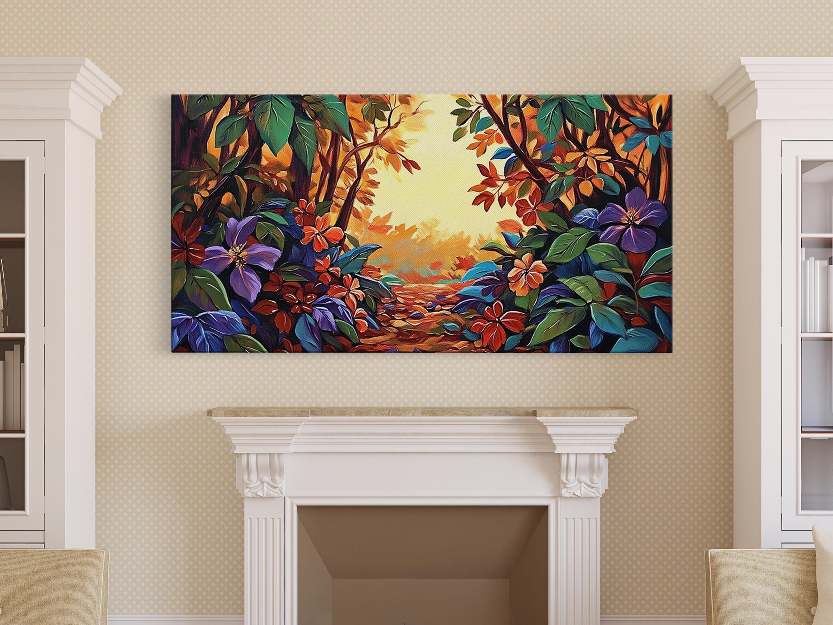 Autumn Forest Pathway Framed Canvas Print: Cottagecore Wall Art