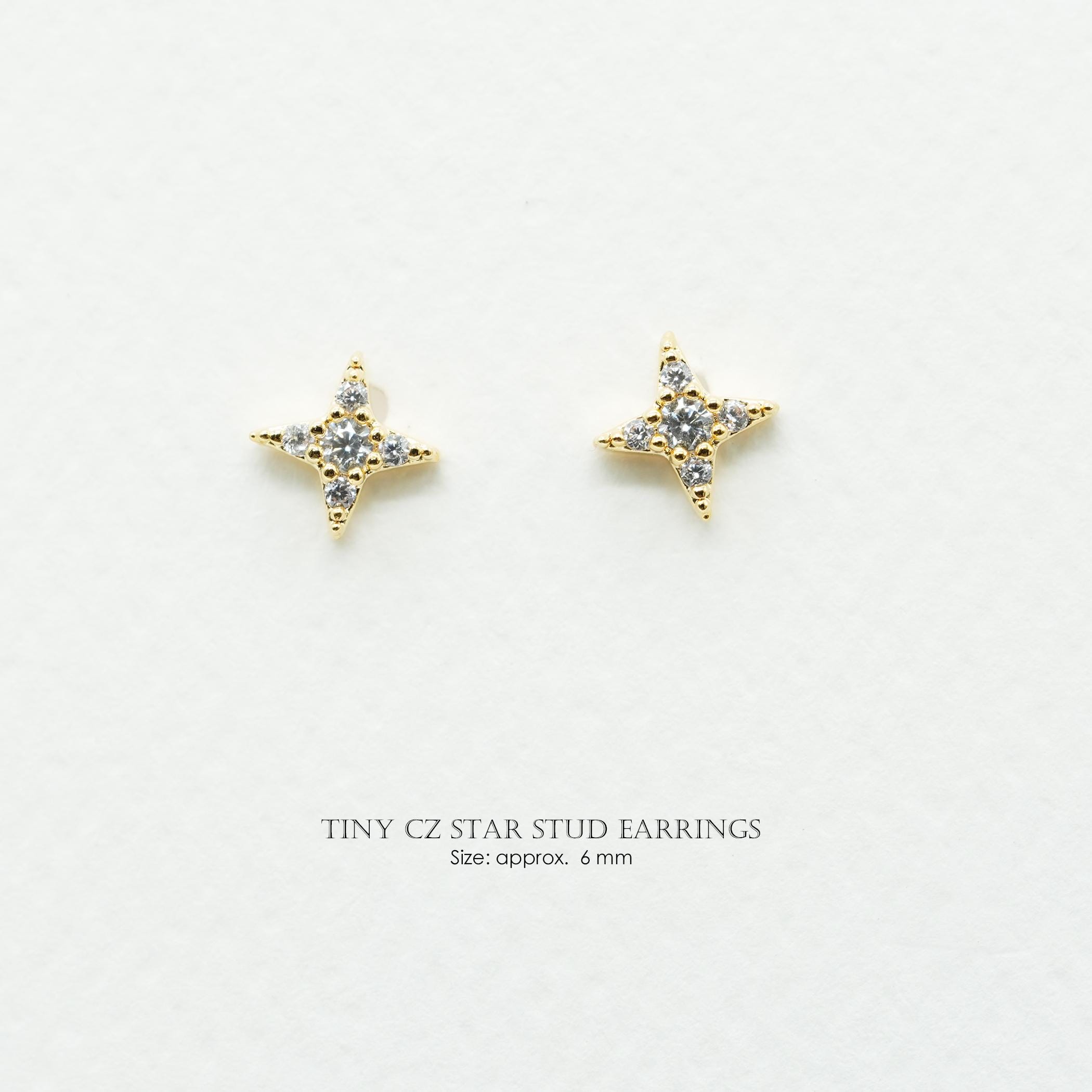 2PCS- Tiny CZ Star Stud Earrings, NP-2498, Nickel Free Gold Plated