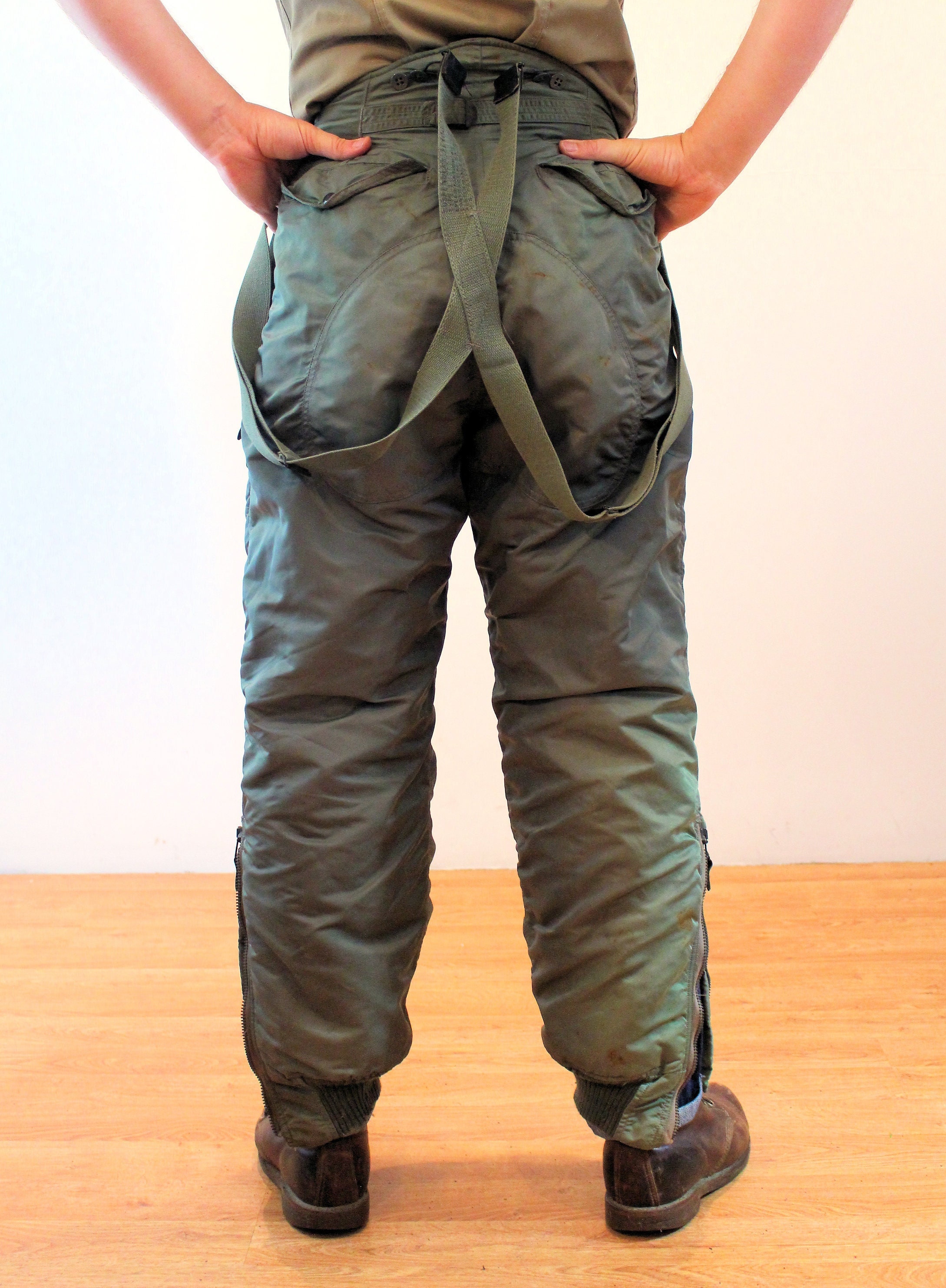 60s US Air Force Flight Pants 32 X 27.5, Vintage Green Insulated