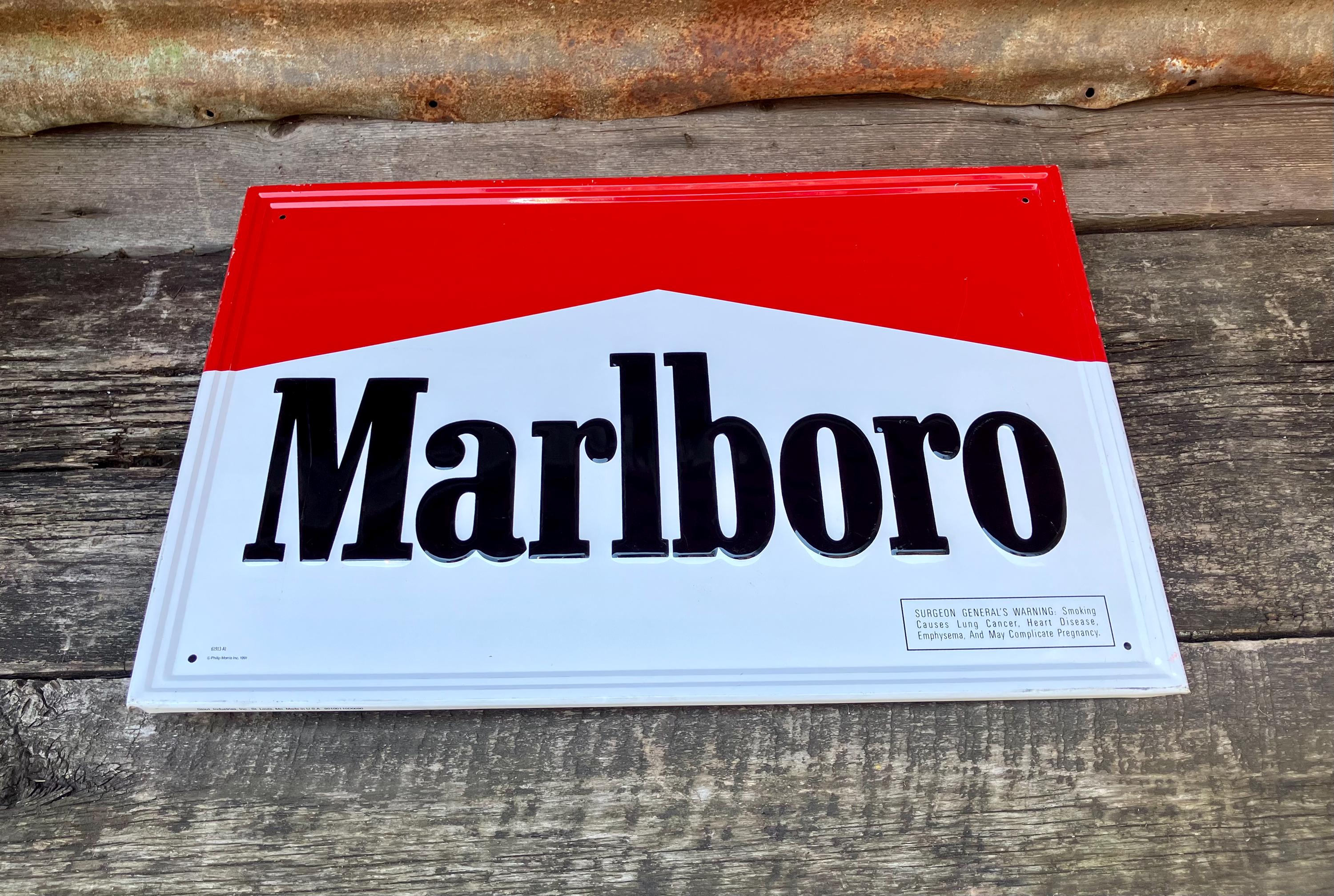 Vintage Marlboro Cigarette Sign Tobacco Sign 1994 Vintage Red and