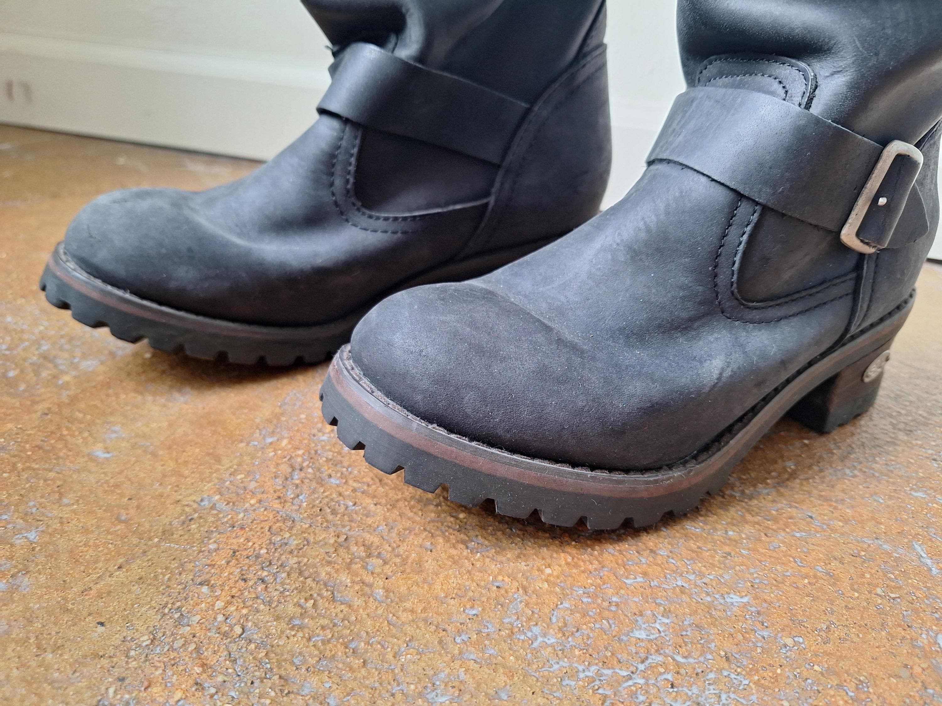Vintage 90s Leather Moto Boots, Black Grunge Booties, Size 7.5 - Etsy
