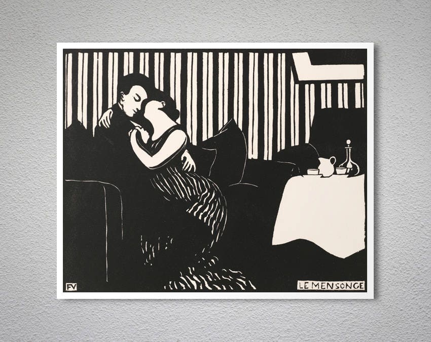 Felix Vallotton 'the Lie' Art Print: Black and White Lovers