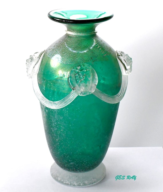 Archimede Seguso Vetri D'arte Murano Glass 'scavo' Vase With Rope