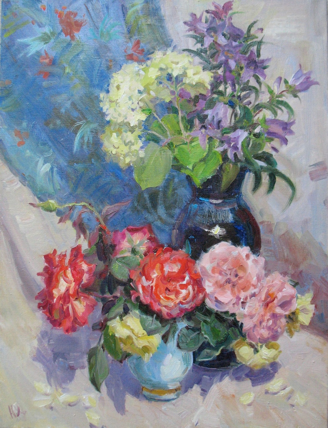 ピンクのバラの油絵、夏の花の静物画、60 x 45 cm - Etsy 日本