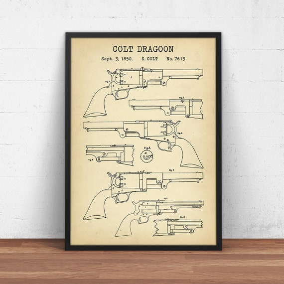 コルト ドラグーン リボルバーの特許プリント、銃の設計図、銃器の