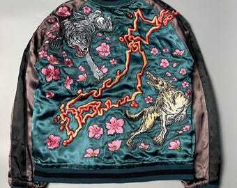 Vintage Embroidered Sukajan Souvenir Jacket, Reversible Dragon
