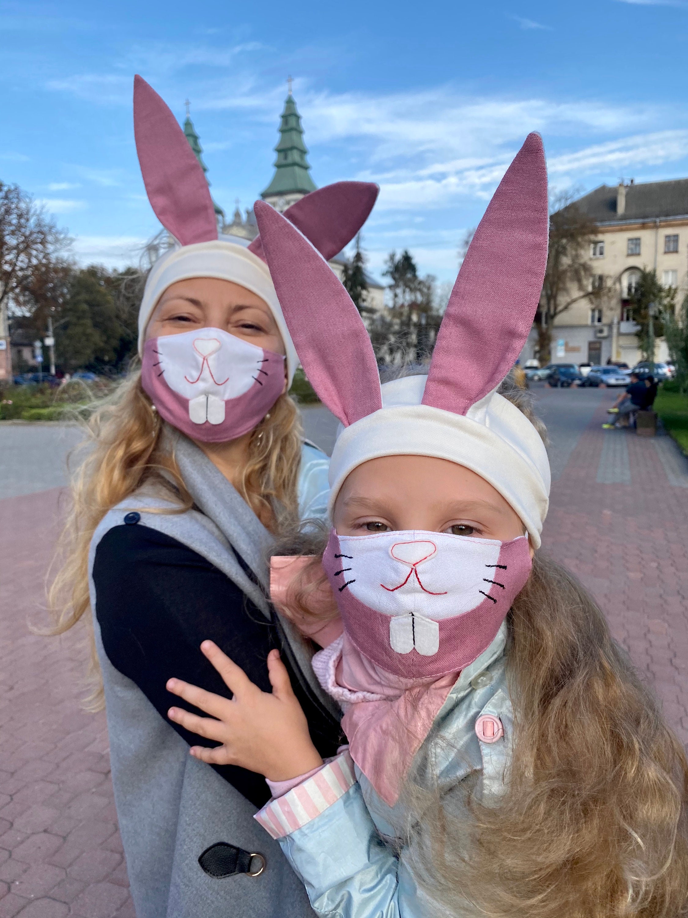 Rabbit Mask & Headband Set, Eco Friendly Product Kids Linen Face