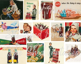 ヴィンテージの白黒コカコーラ広告デジタルダウンロード、ヴィンテージ