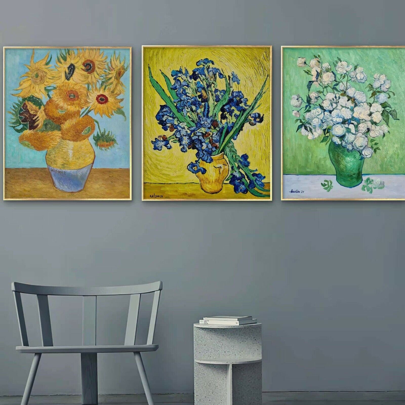 ヴィンセント・ファン・ゴッホ - 黄色の背景にアイリスの花瓶 50 x 60