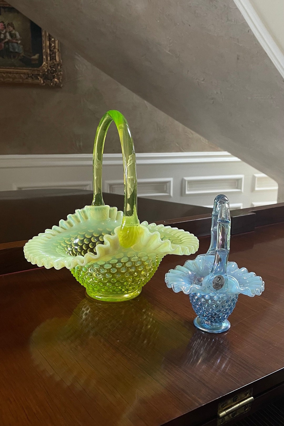 フェントン ワセリン ガラス ラージ バスケット; フェントン ウラン