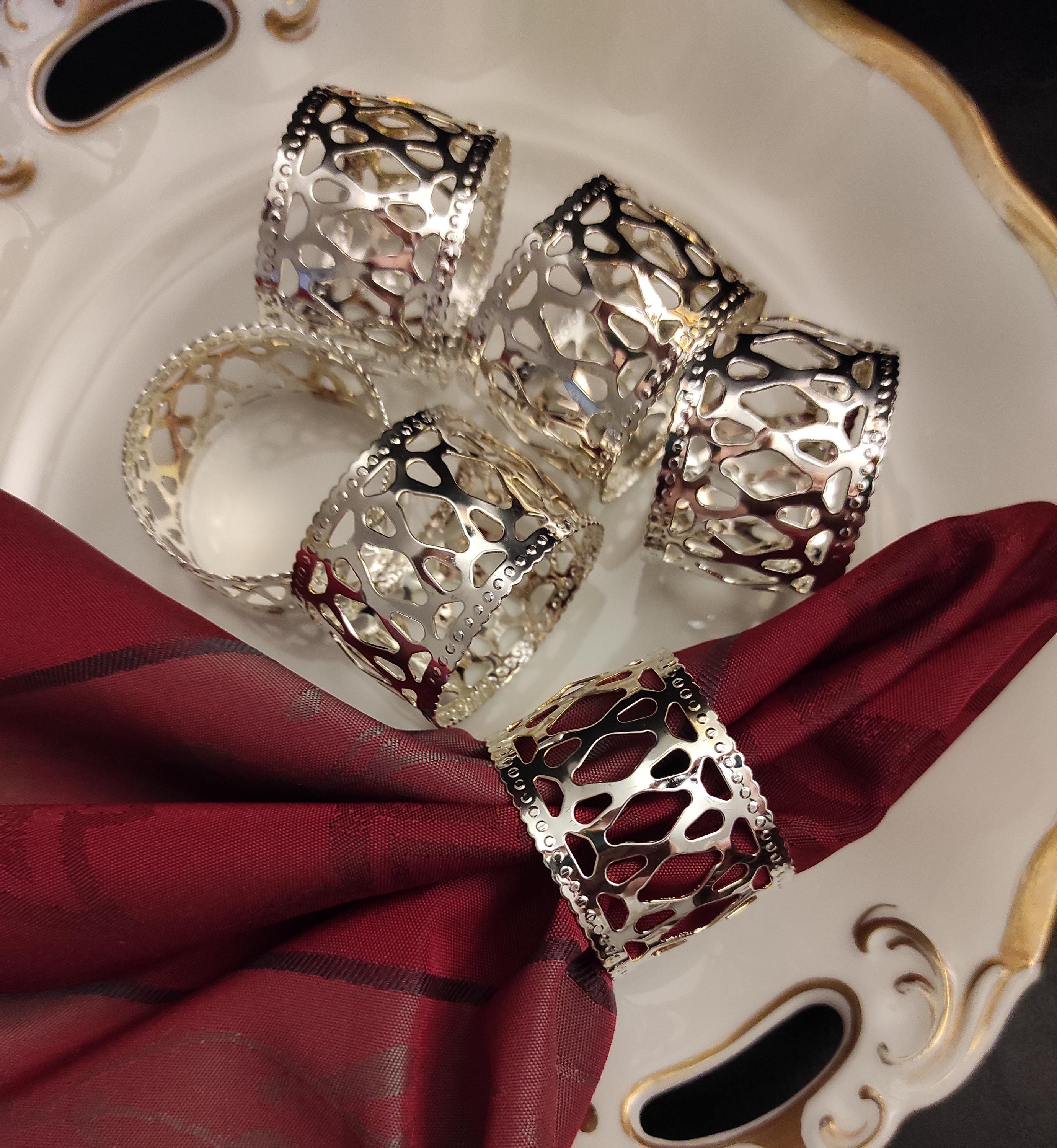 ヴィンテージシルバーメッキナプキンリング/透かし細工シルバー