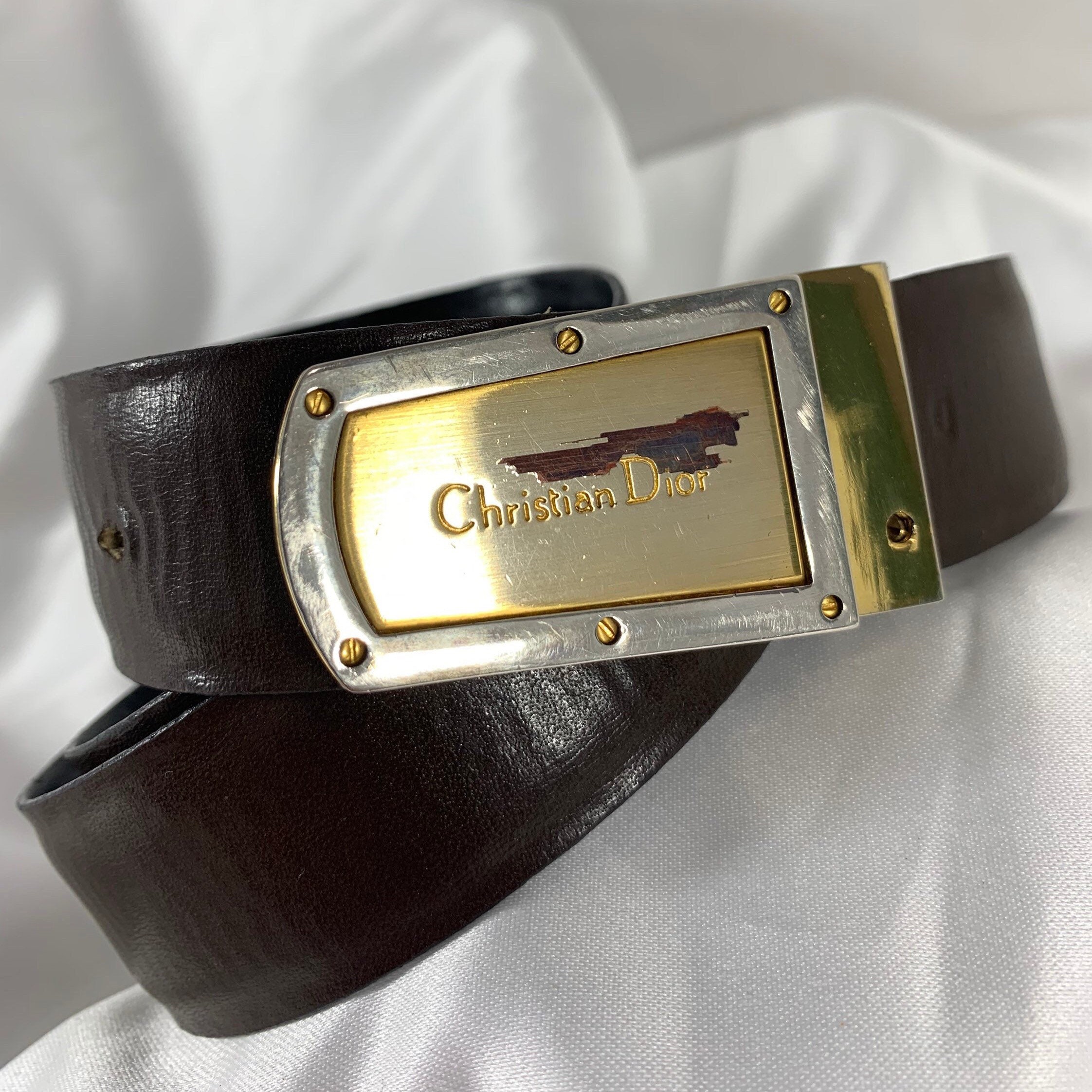 Genuine Vintage CHRISTIAN DIOR Logo Reversible Black Brown Leather