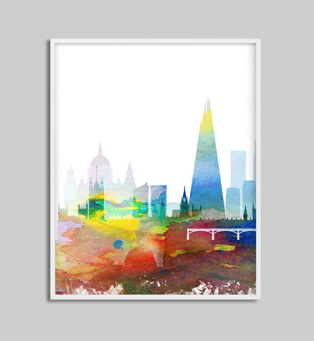 ロンドンのスカイライン プリント 3 枚セット、ロンドン三連画水彩画