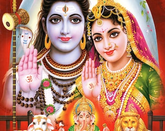 シヴァの祝福…ヴィンテージスタイルのインドのヒンドゥー教の信仰の