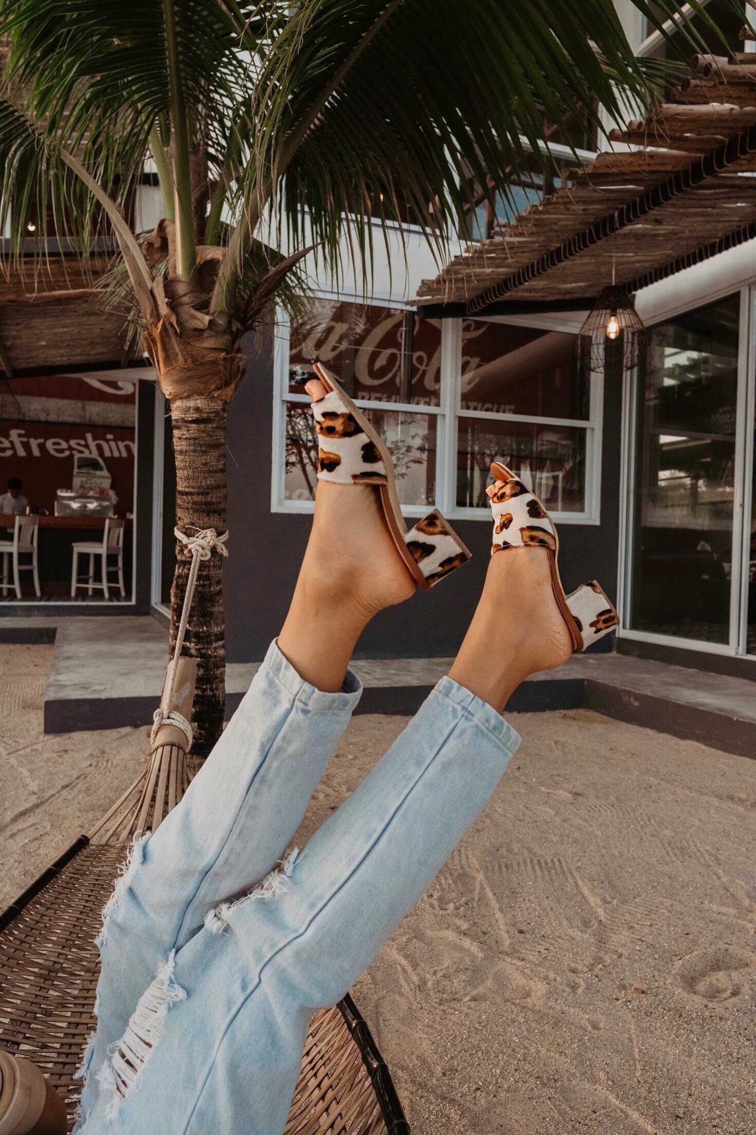 Open Toe Animal Print Mules , Leather Cow Mules Open Toe Square