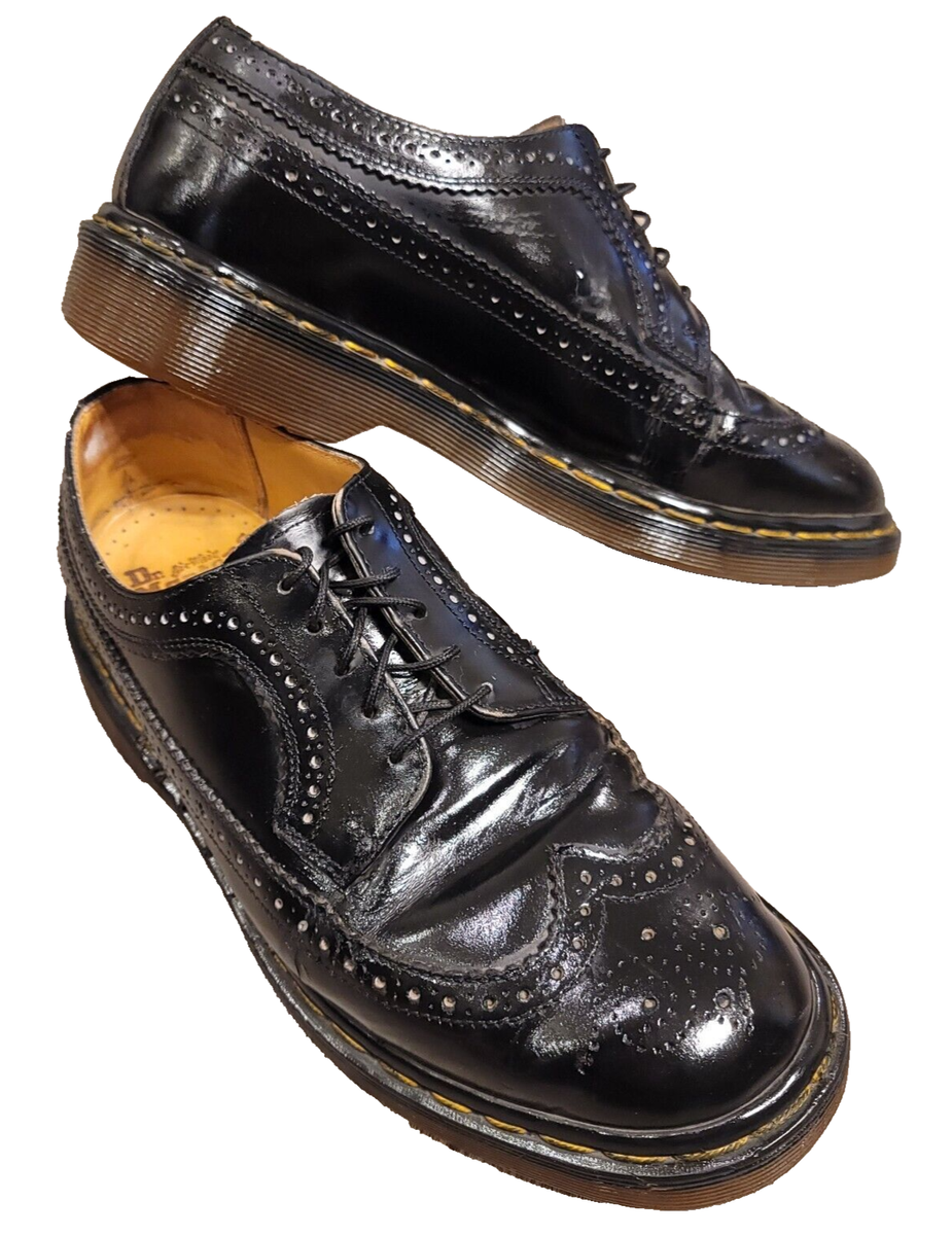 Vintage Dr Martens 3989/59 Gloss Black Brogue Wingtip Shoes US 9