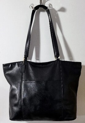 COACH RARE VINTAGE 80's BLACK LEATHER OVERSIZED CARRY ALL TOTE BAG
