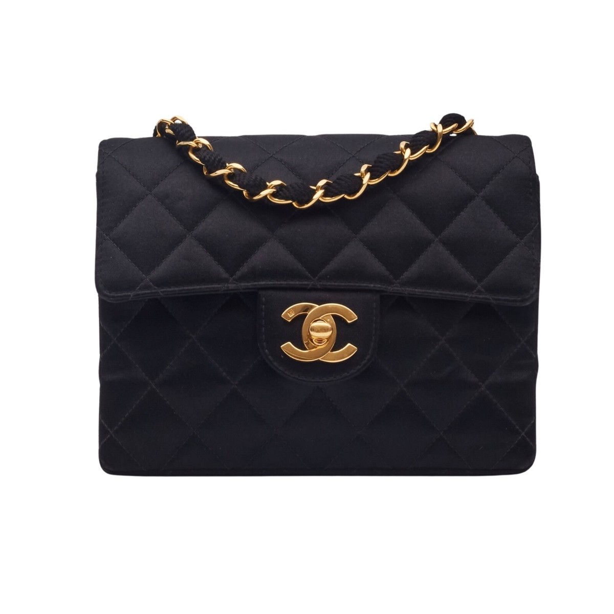CHANEL SATIN QUILTED BLACK SQUARE MINI FLAP BAG | eBay