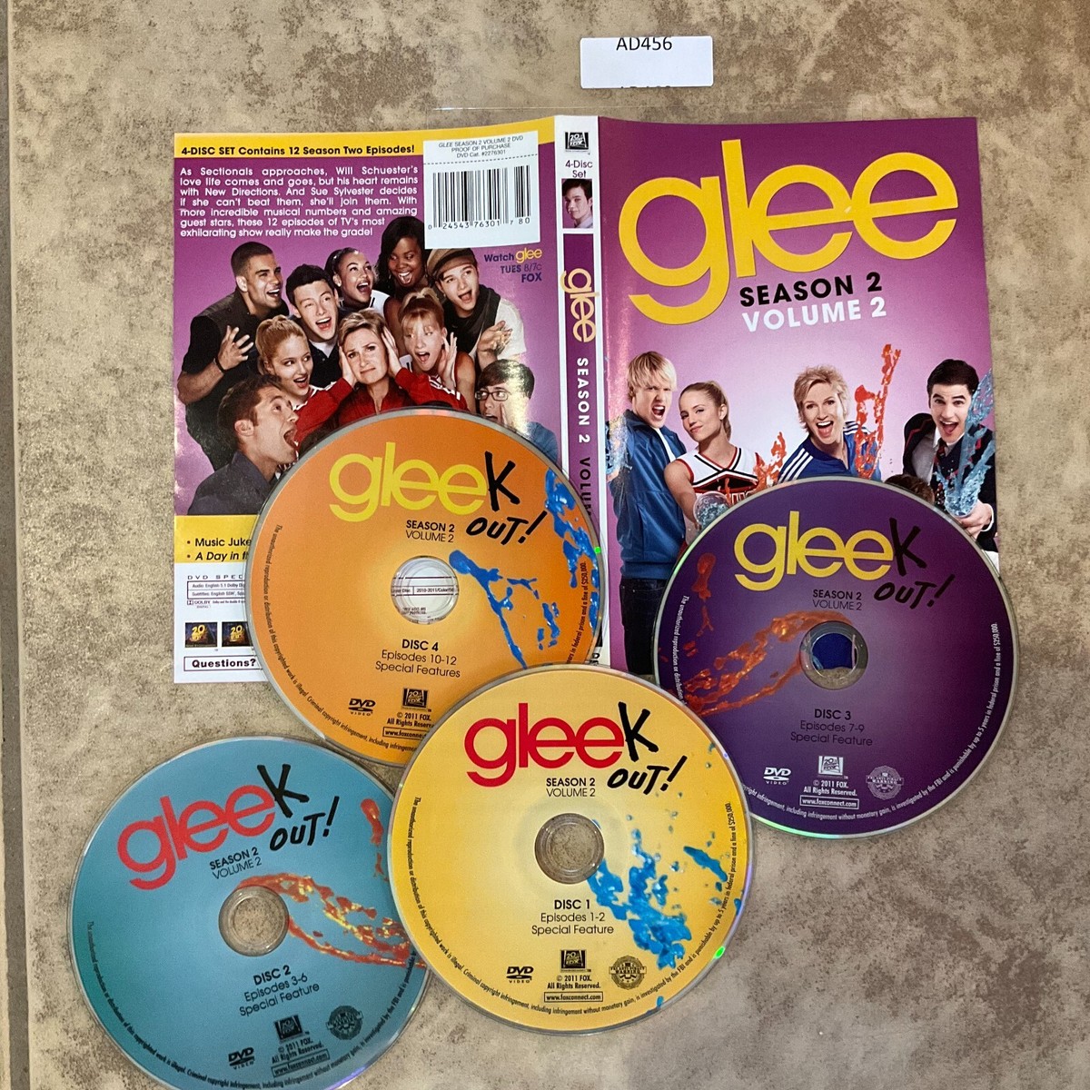 Glee: Season 2, Vol. 2 (DVD, 2011, 4-Disc Set) No Case No Tracking