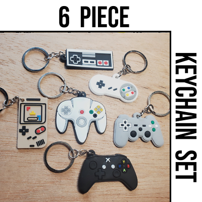Video game controller keychain set • Retro NES SNES N64 PS Xbox