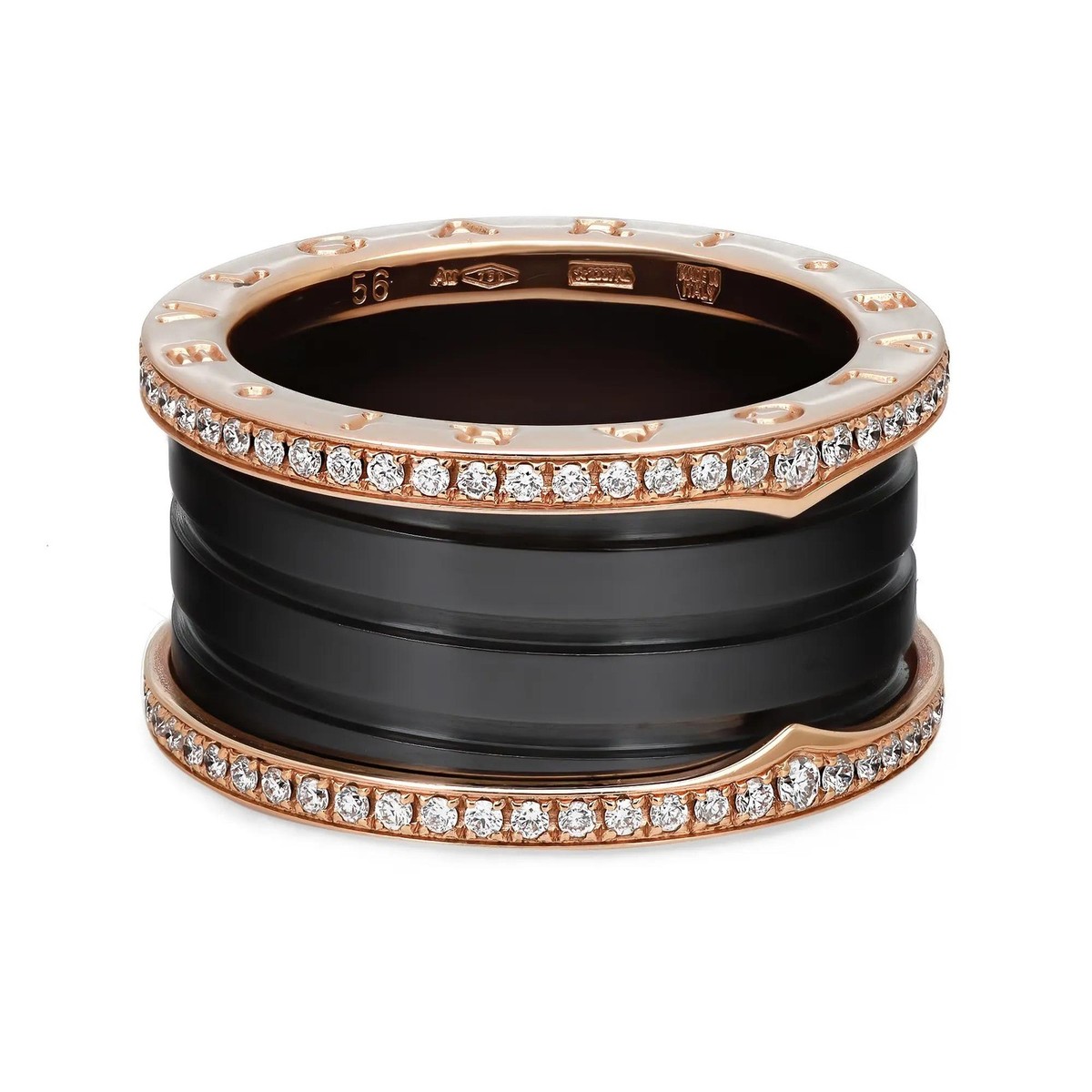 Bvlgari B.Zero1 Diamond Black Ceramic Four Band Ring 18K Rose Gold