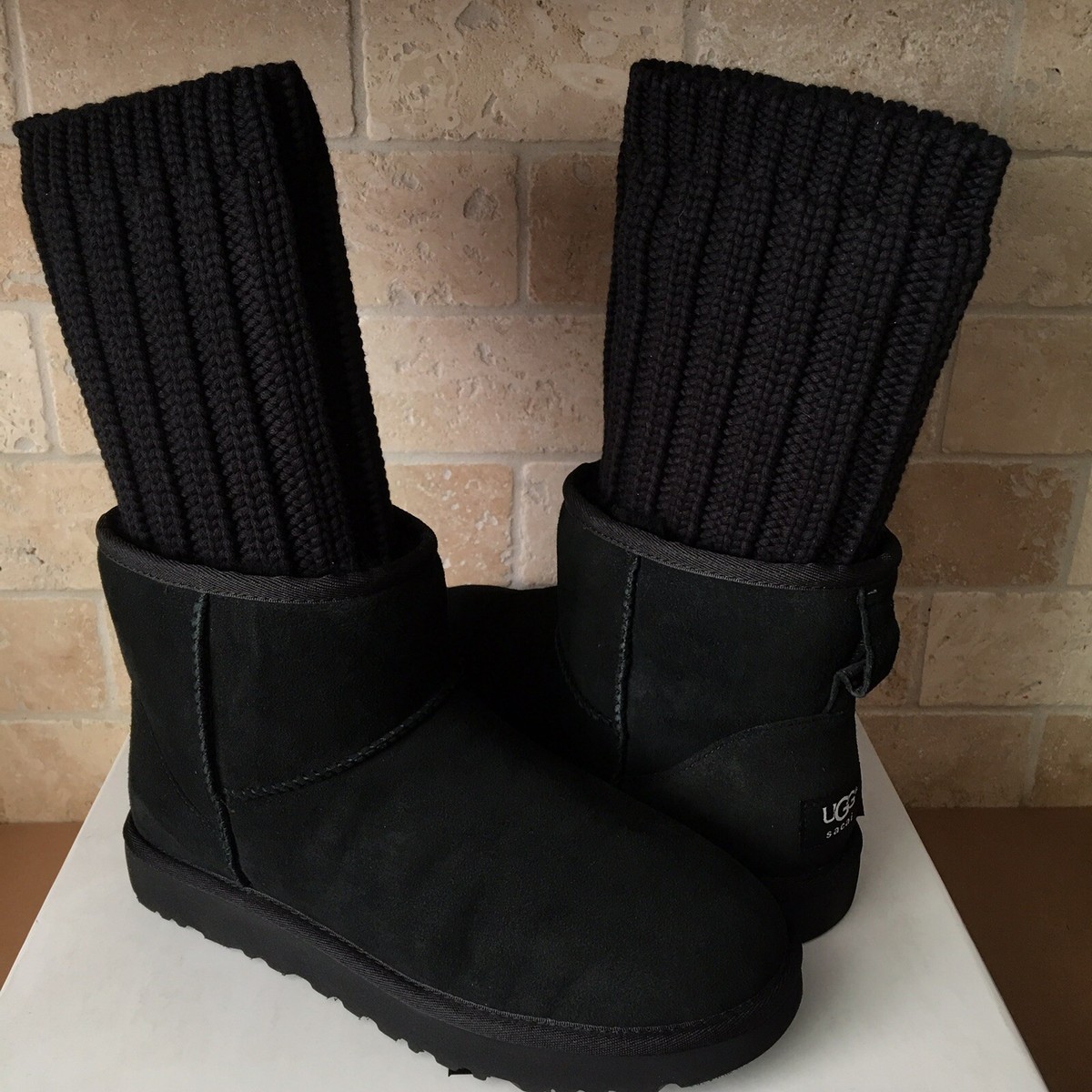 UGG x Sacai Knit Classic Mini Short II Black Suede Boots Size 8