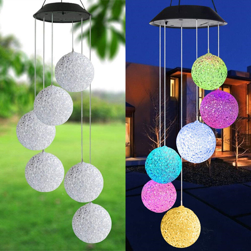 Solar Wind Chimes Lights LED Balls Color Changing Hanging Lamp