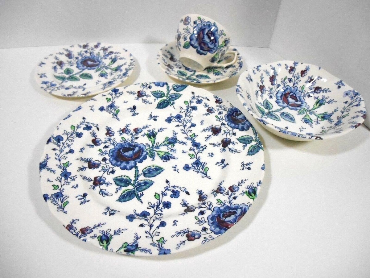 Johnson Brothers Rose Chintz Blue 5 Piece Dinner Set Dinnerware