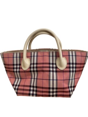 Authentic Burberry Blue Label Nova check Pink Nylon Canvas Leather