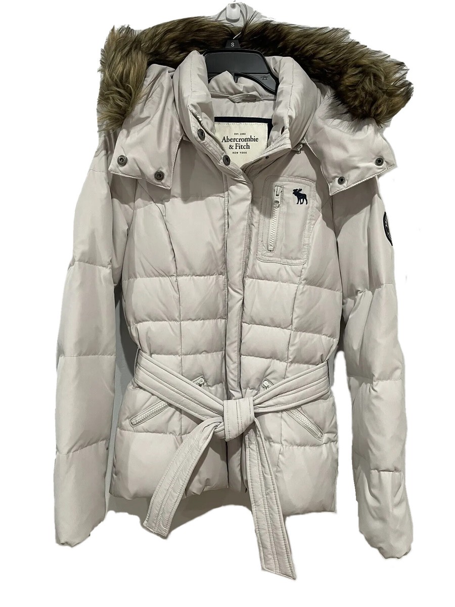 Abercrombie & Fitch Women's Faux Fur Puffer Jacket Light Gray Size