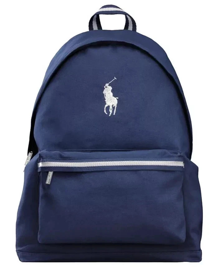 Polo Ralph Lauren Unisex Backpack Navy Blue Logo Zip Pocket NWT | eBay