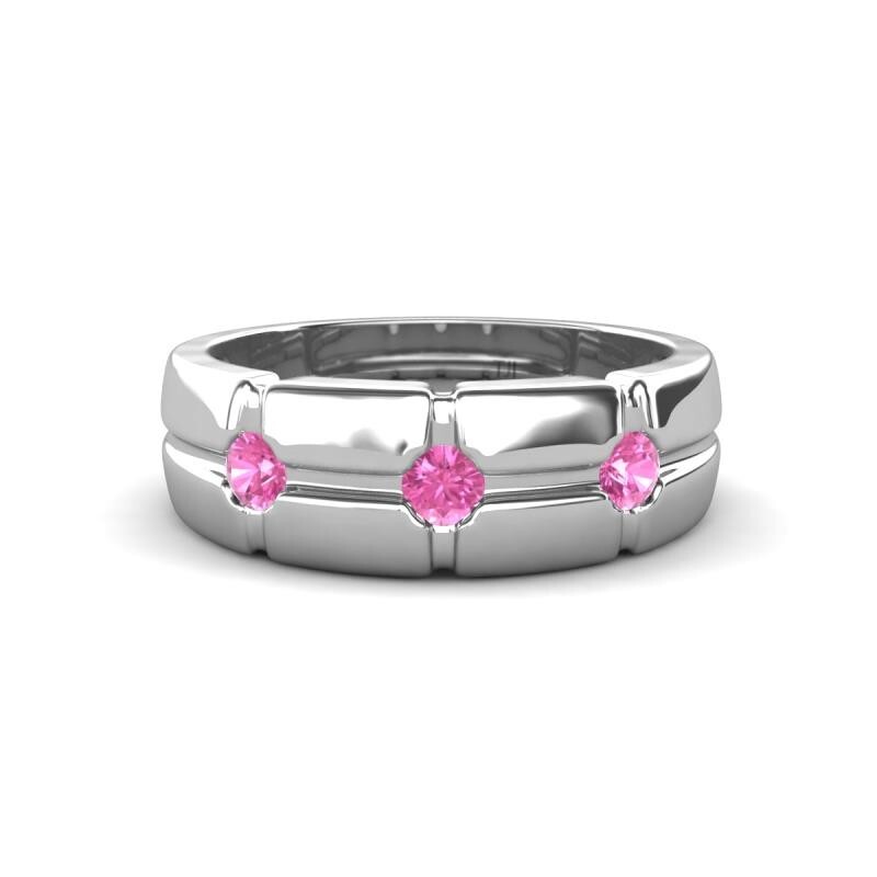 Pink Sapphire Cross Patterned Men Wedding Band (7.50 mm) in 10K