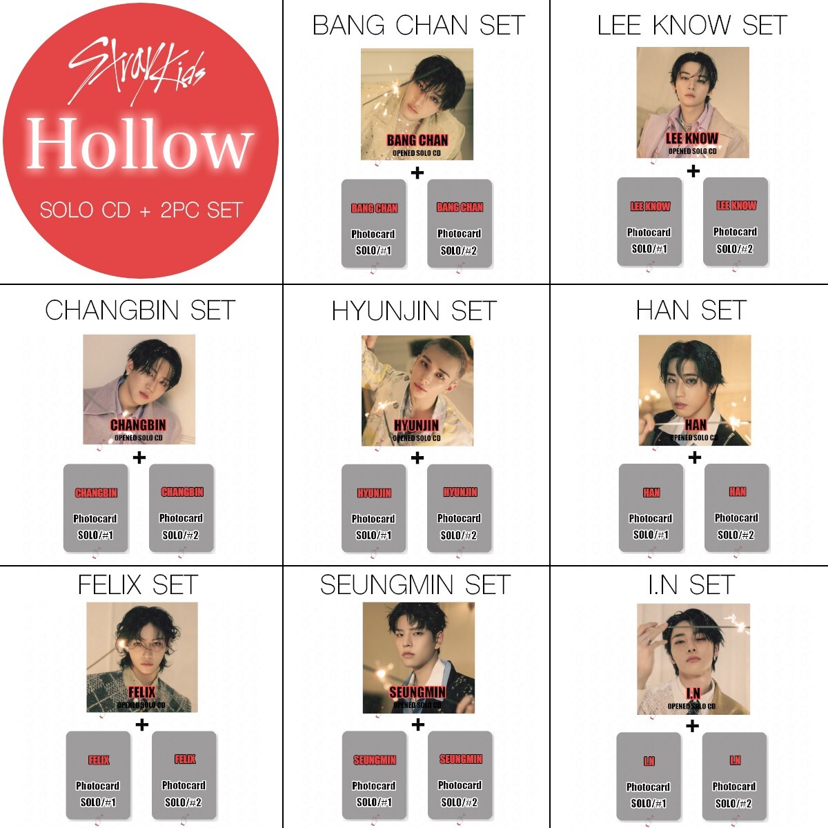 PRESALE STRAY KIDS Hollow JAPAN OPENED SOLO FC CD + 2 FC PHOTOCARD
