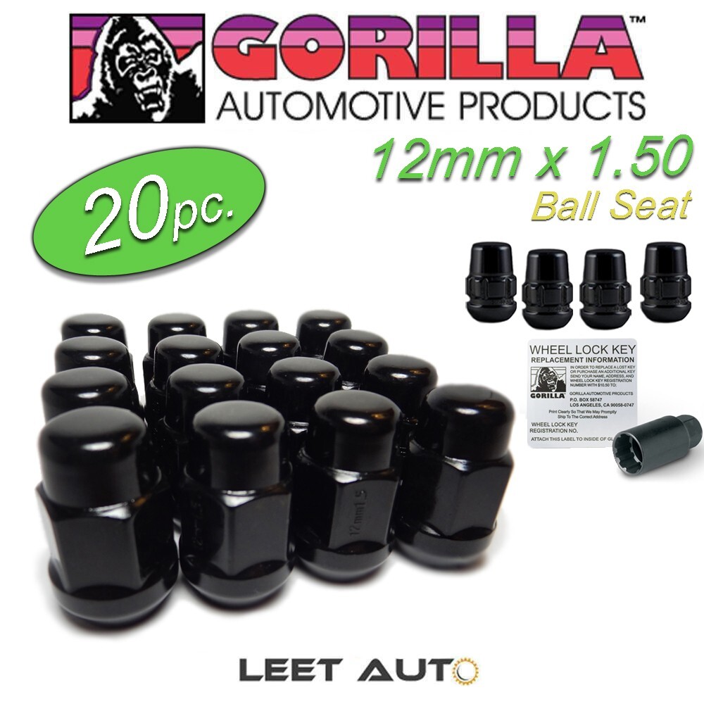 20pc.) Gorilla Black Lug Nuts + Wheel Locks, Honda/Acura Ball Seat
