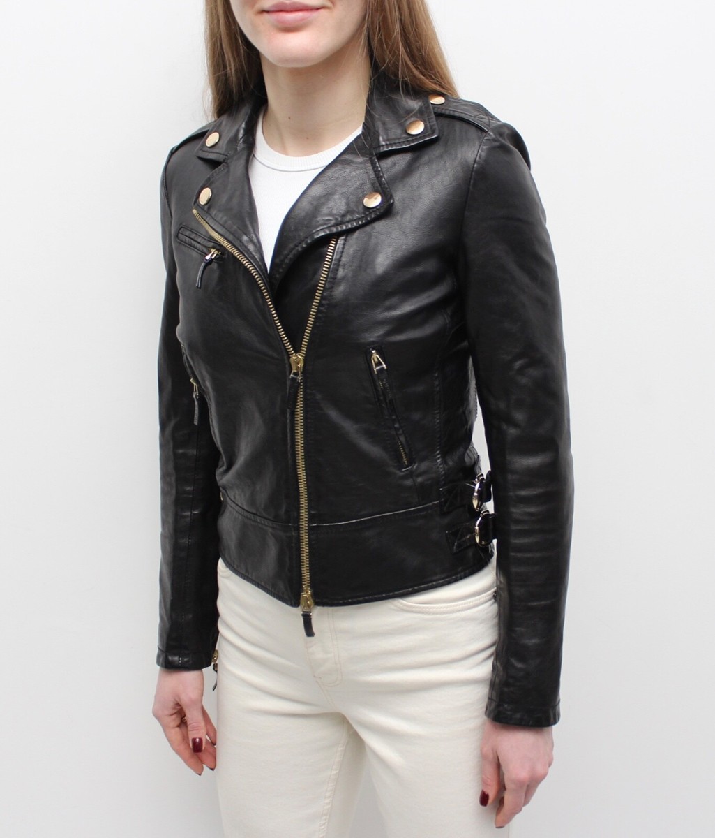 Women's GUCCI by TOM FORD Leather Biker Jacket Black RARE Size 38