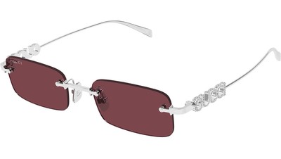 Gucci GG1808S 004 Silver Stones Red Lens Sunglasses Rimless Unisex