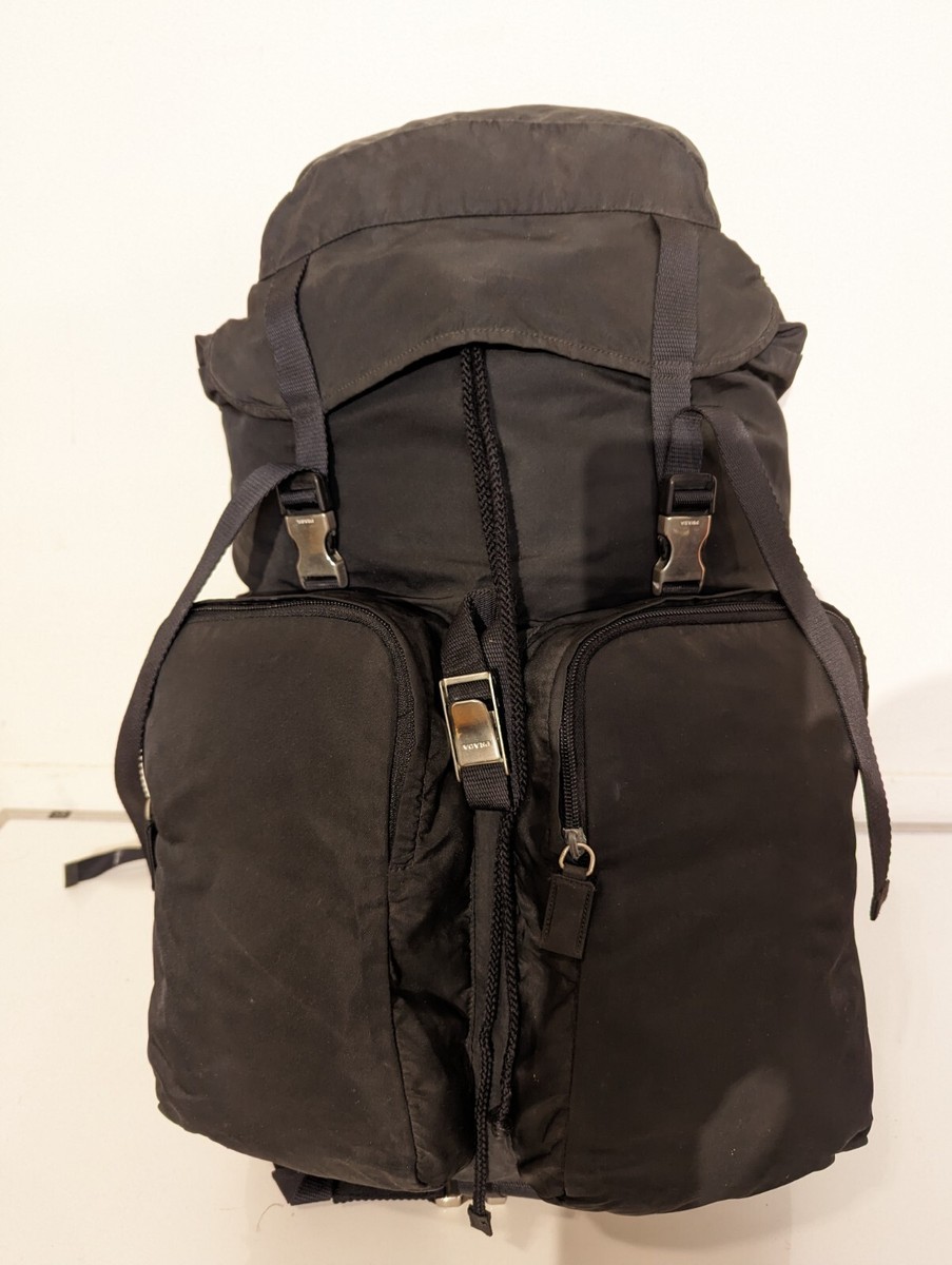 Prada Black Tessuto Nylon Large Backpack Bag V136 | eBay