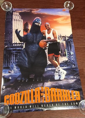 NBA Nike Charles Barkley Vs Godzilla Poster RARE 23X35 VINTAGE