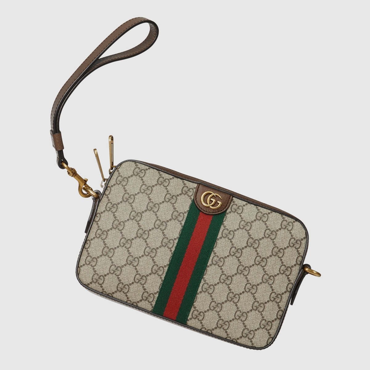 NEW GUCCI 699439 OPHIDIA GG SUPREME CANVAS WRISTLET CROSSBODY