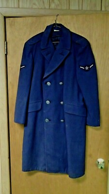 VTG US Air Force USAF Military Blue 100% Wool Trench Coat OVERCOAT