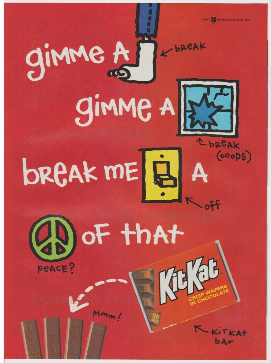 KitKat Candy Bar - Vintage Hershey Chocolate Print Ad