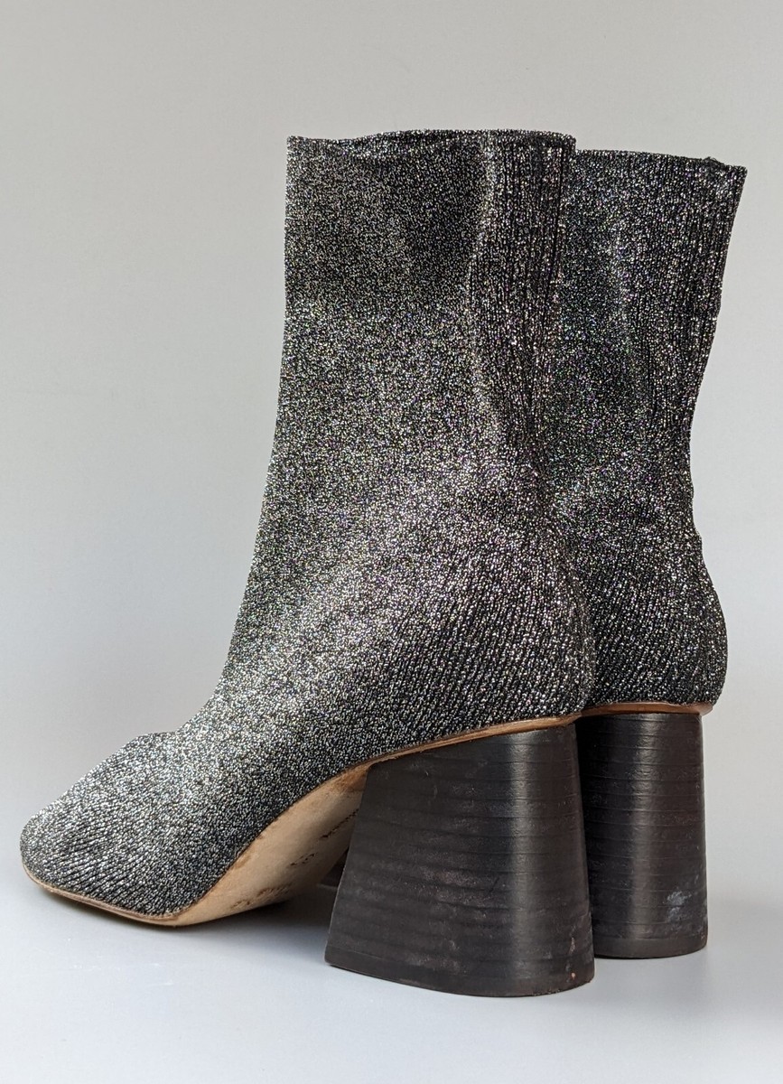 CELINE Womens Silver Glitter Knit Sock Boots Size 37 EU | 7 US | eBay