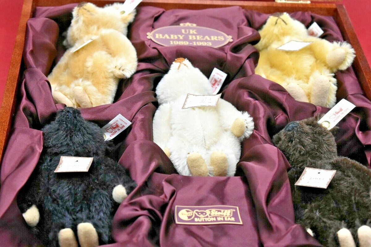 Steiff Limited Edition Baby Bear Set 1989-93 ~ Wooden Box with