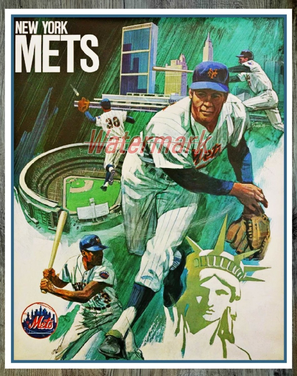 Vintage MLB New York Mets REPRINT Art Poster Picture Color 8 X 10