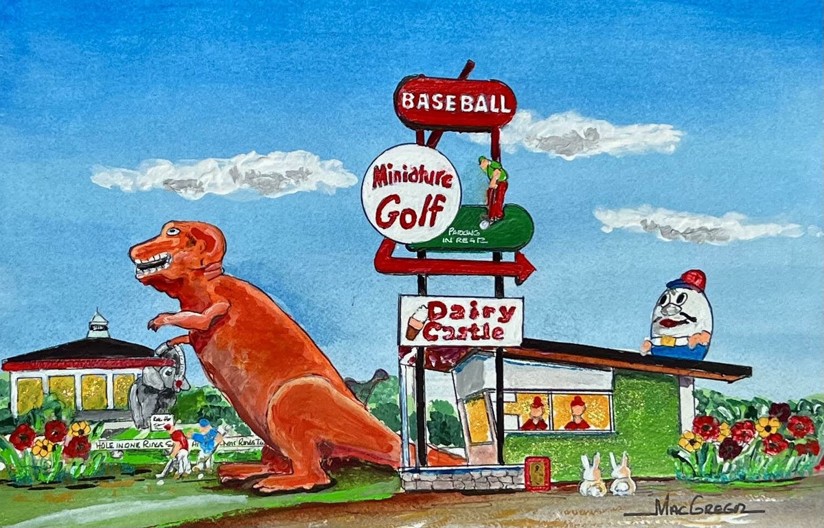 Orange Dinosaur art print Saugus MA Gift Route 1 Miniature Golf